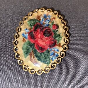 3/$30 Vintage Rose Cross Stitched Brooch